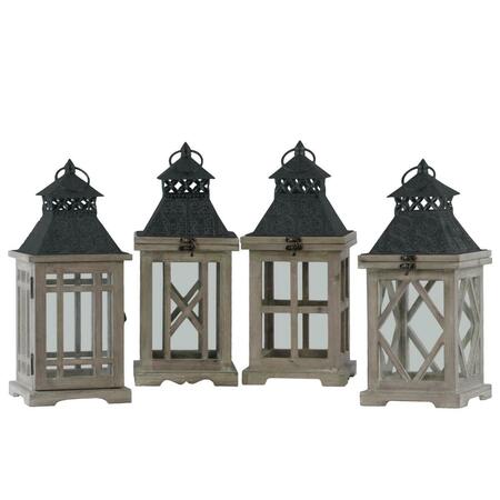 LETTHEREBELIGHT Wood Square Lantern with Black Pierced Metal Top - Stained Wood & Brown, 4PK LE3861714